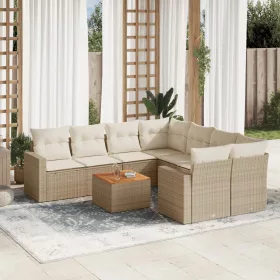    9 részes bézs polyrattan kerti ülőgarnitúra párnákkal