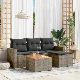    5 részes szürke polyrattan kerti ülőgarnitúra párnákkal