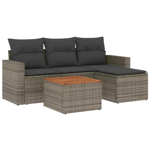  5 részes szürke polyrattan kerti ülőgarnitúra párnákkal