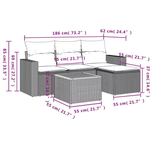 5 részes szürke polyrattan kerti ülőgarnitúra párnákkal