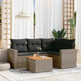    5 részes szürke polyrattan kerti ülőgarnitúra párnákkal