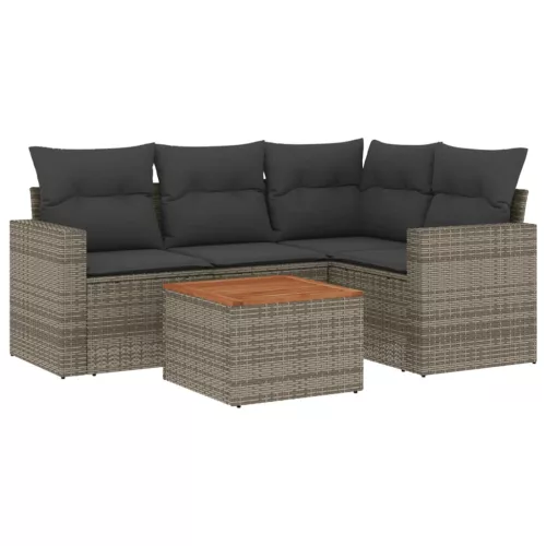  5 részes szürke polyrattan kerti ülőgarnitúra párnákkal