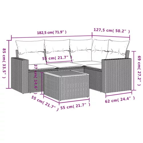  5 részes szürke polyrattan kerti ülőgarnitúra párnákkal