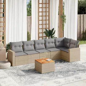    7 részes bézs polyrattan kerti ülőgarnitúra párnákkal