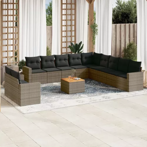  12 részes szürke polyrattan kerti ülőgarnitúra párnákkal