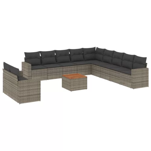 12 részes szürke polyrattan kerti ülőgarnitúra párnákkal