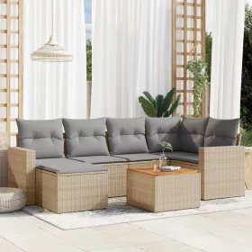    7 részes bézs polyrattan kerti ülőgarnitúra párnákkal