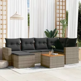    7 részes szürke polyrattan kerti ülőgarnitúra párnákkal