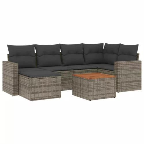  7 részes szürke polyrattan kerti ülőgarnitúra párnákkal