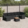  8 részes fekete polyrattan kerti ülőgarnitúra párnákkal