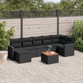    8 részes fekete polyrattan kerti ülőgarnitúra párnákkal