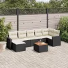  8 részes fekete polyrattan kerti ülőgarnitúra párnákkal
