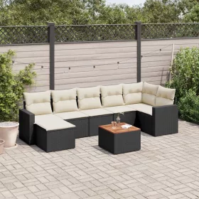    8 részes fekete polyrattan kerti ülőgarnitúra párnákkal