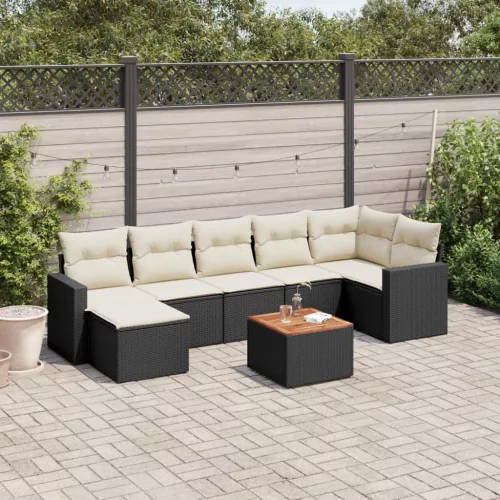  8 részes fekete polyrattan kerti ülőgarnitúra párnákkal
