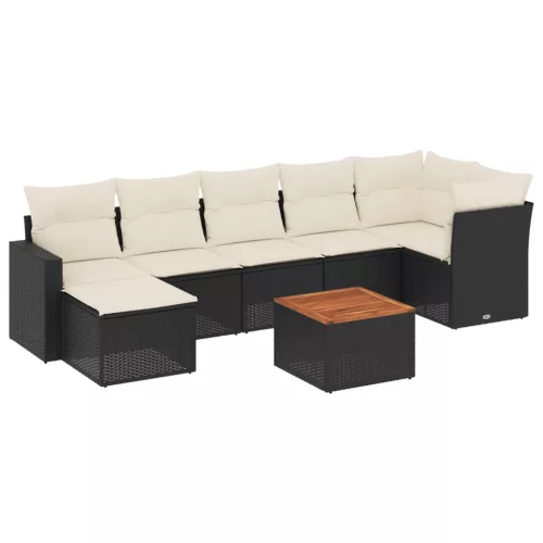  8 részes fekete polyrattan kerti ülőgarnitúra párnákkal