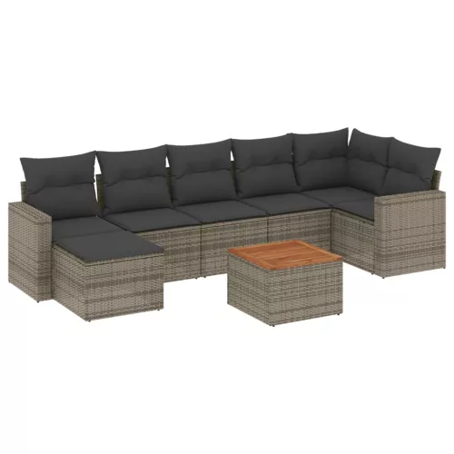  8 részes szürke polyrattan kerti ülőgarnitúra párnákkal