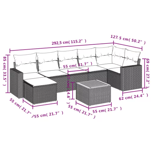  8 részes szürke polyrattan kerti ülőgarnitúra párnákkal
