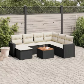    8 részes fekete polyrattan kerti ülőgarnitúra párnákkal