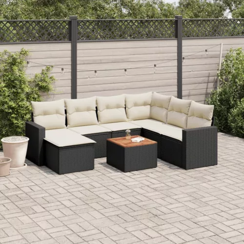  8 részes fekete polyrattan kerti ülőgarnitúra párnákkal