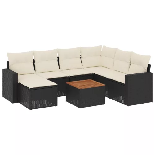 8 részes fekete polyrattan kerti ülőgarnitúra párnákkal