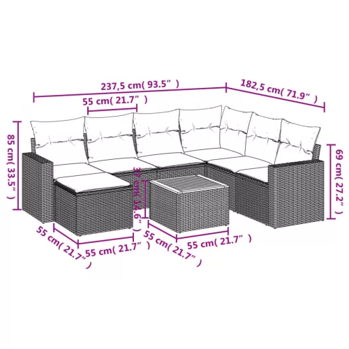 8 részes fekete polyrattan kerti ülőgarnitúra párnákkal