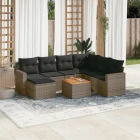    8 részes szürke polyrattan kerti ülőgarnitúra párnákkal
