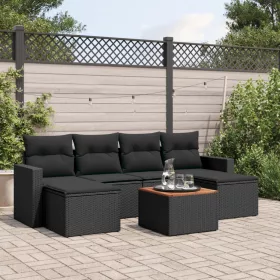    7 részes fekete polyrattan kerti ülőgarnitúra párnával
