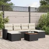  7 részes fekete polyrattan kerti ülőgarnitúra párnával