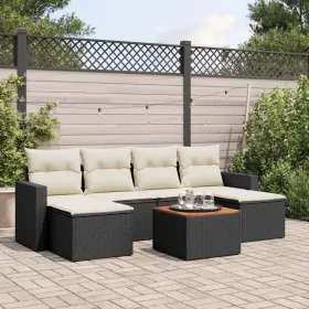    7 részes fekete polyrattan kerti ülőgarnitúra párnával