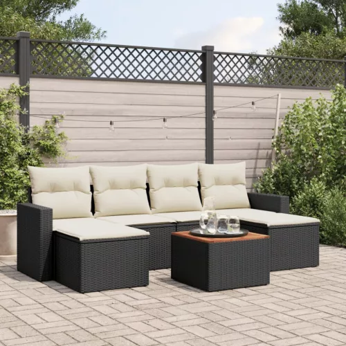  7 részes fekete polyrattan kerti ülőgarnitúra párnával