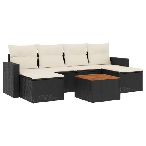  7 részes fekete polyrattan kerti ülőgarnitúra párnával