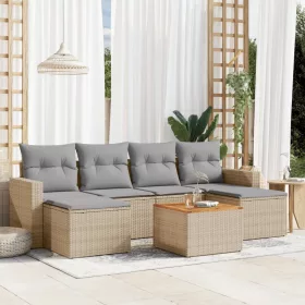    7 részes bézs polyrattan kerti ülőgarnitúra párnákkal