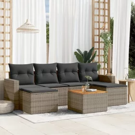    7 részes szürke polyrattan kerti ülőgarnitúra párnákkal