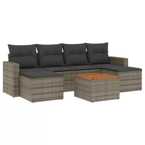  7 részes szürke polyrattan kerti ülőgarnitúra párnákkal