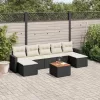  8 részes fekete polyrattan kerti ülőgarnitúra párnákkal