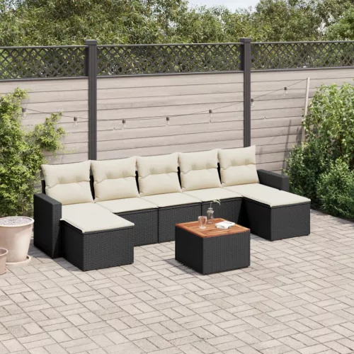 8 részes fekete polyrattan kerti ülőgarnitúra párnákkal