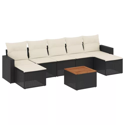  8 részes fekete polyrattan kerti ülőgarnitúra párnákkal