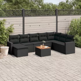    9 részes fekete polyrattan kerti ülőgarnitúra párnákkal