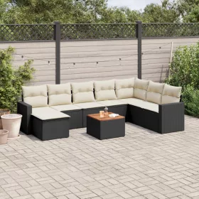    9 részes fekete polyrattan kerti ülőgarnitúra párnákkal