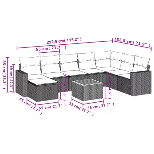  9 részes bézs polyrattan kerti ülőgarnitúra párnákkal
