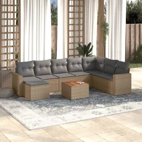    9 részes bézs polyrattan kerti ülőgarnitúra párnákkal