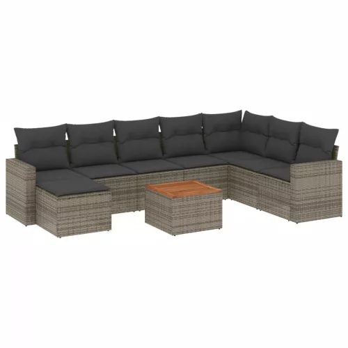  9 részes szürke polyrattan kerti ülőgarnitúra párnákkal