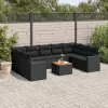  10 részes fekete polyrattan kerti ülőgarnitúra párnákkal
