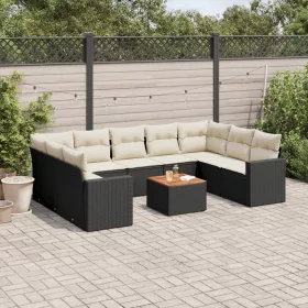    10 részes fekete polyrattan kerti ülőgarnitúra párnákkal