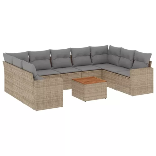  10 részes bézs polyrattan kerti ülőgarnitúra párnával