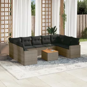    10 részes szürke polyrattan kerti ülőgarnitúra párnákkal