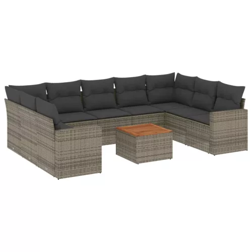  10 részes szürke polyrattan kerti ülőgarnitúra párnákkal