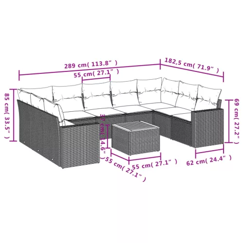  10 részes szürke polyrattan kerti ülőgarnitúra párnákkal