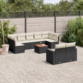    10 részes fekete polyrattan kerti ülőgarnitúra párnákkal