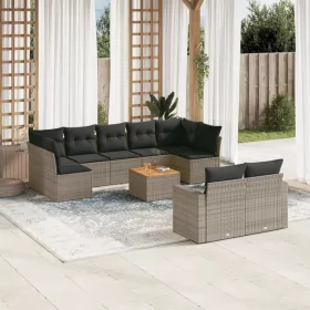   10 részes szürke polyrattan kerti ülőgarnitúra párnákkal